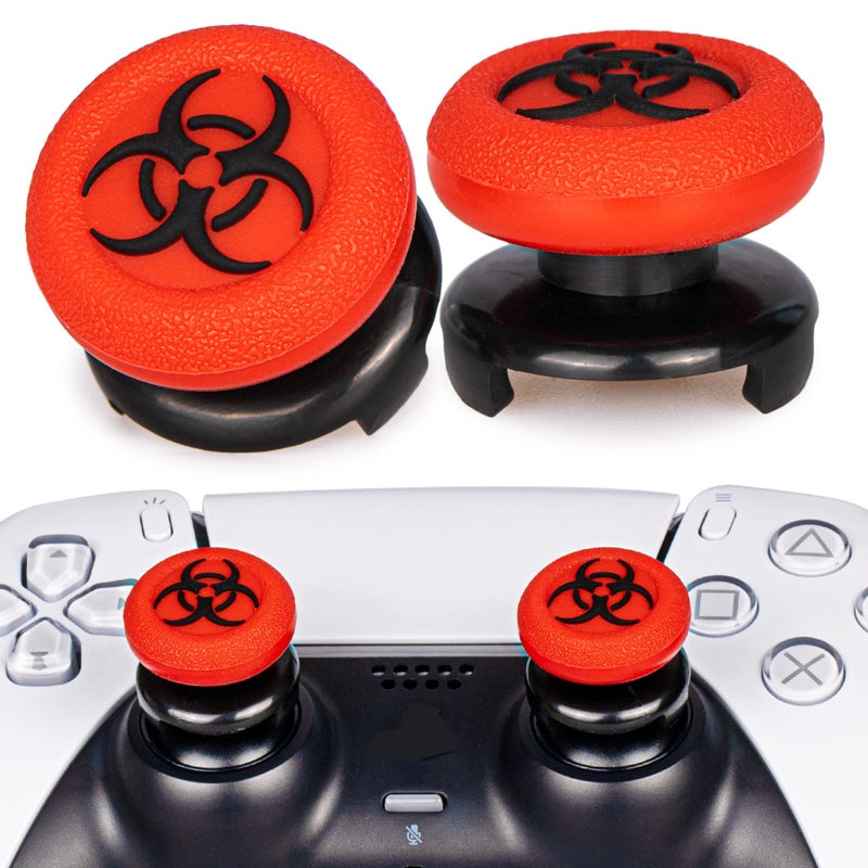Playrealm FPS Thumbstick Extender & 3D Texture Rubber Silicone Grip Cover 2 Sets for PS5 Dualsenese & PS4 Controller(BioH Red) - Image 1